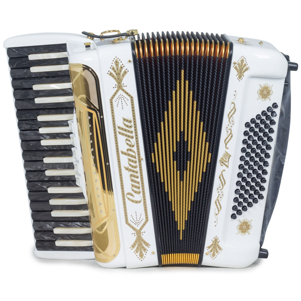 Cantabella Rey Piano Accordion 5 Switches Glossy White with Gold